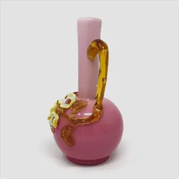 Victorian Stevens & Williams Peachblow Glass Ewer with Applied Flowers - Picture 3 of 8